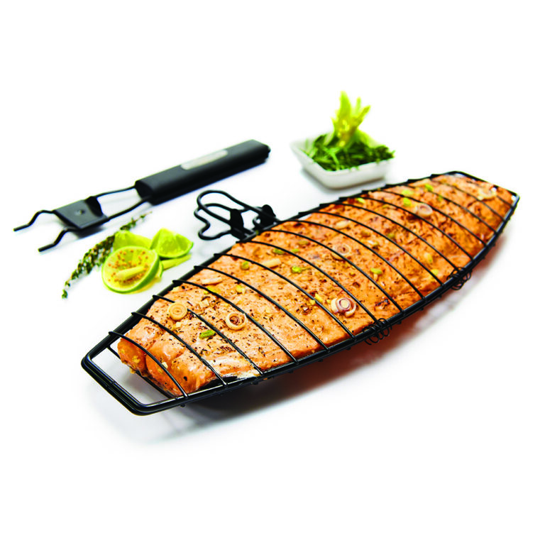 Kosz na ryby Grill Pro z grillowanym łososiem